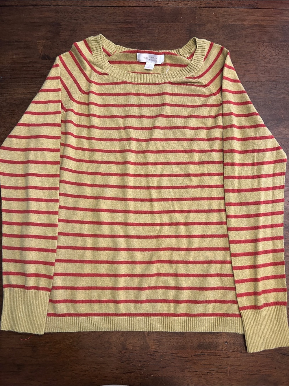 LC Lauren Conrad Yellow Crewneck Sweater with Red Stripes